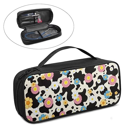 Gomyblomy Daisy Cow Print Stethoscope Case for Nurse and Doctors, Fit for Most Stethoscopes, Large Stethoscope Holder Organizer Bag for Medical Accessories, Shockproof