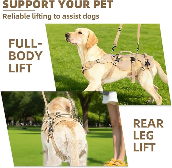 PUPTECK Dog Lift Harness for Medium Large Sized Dog, Rehabilitation Sling for Hind Leg Support, Multifunctional Mobility Assistance Harness for Old, Disabled, Joint Injuries, Paralysis Dogs, Brown L