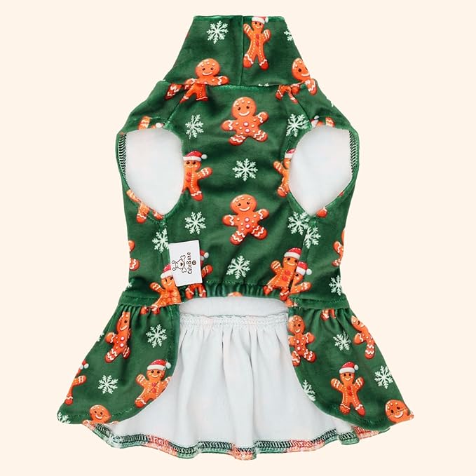 CuteBone Turtleneck Dog Velvet Dress Christmas Puppy Skirt Costume Pet Clothes Cat Apparel with Bow Hair Rope for Small Dogs CVD25L