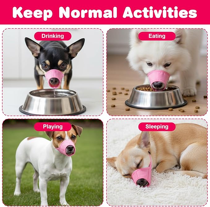 Pink Dog Muzzle, Soft Nylon Dog Muzzles Anti Biting Barking Chewing Breathable Drinkable Mouth Guard for Small Medium Large Dogs