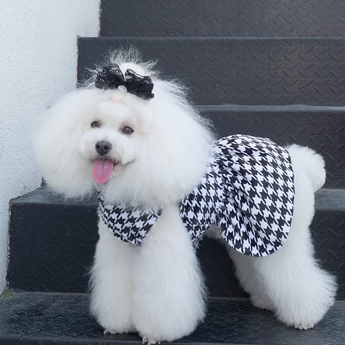 CuteBone Turtleneck Dog Velvet Dress Puppy Skirt Costume Pet Clothes Cat Apparel with Bow Hair Rope for Small Dogs CVD04S