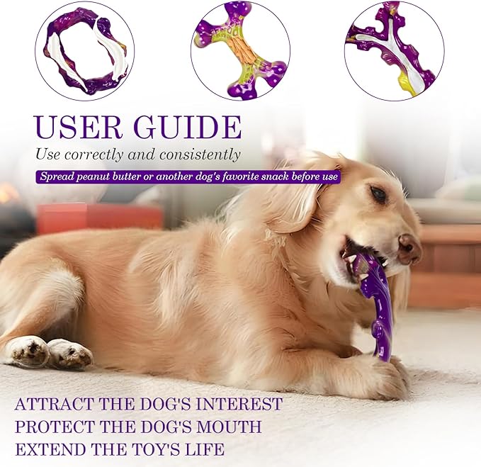 Tough Dog Toys for Aggressive Chewers 3 Pack, Indestructible Dog Toy for Large Dogs, Keeps Dogs Busy Bacon Flavored Nylon Bone for 15-60lbs Medium/Large Breeds, Interactive Dog Toys
