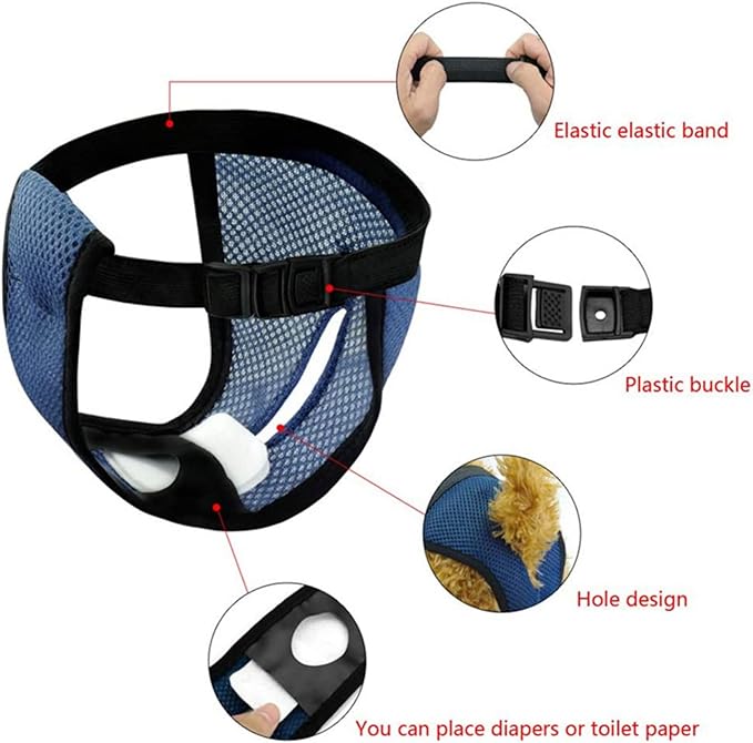Dog Pants in Heat Reusable Diapers with 3 Replace Diaper, Female Dog Heat Cycle Adjustable Protective Pad for Dogs Blue S