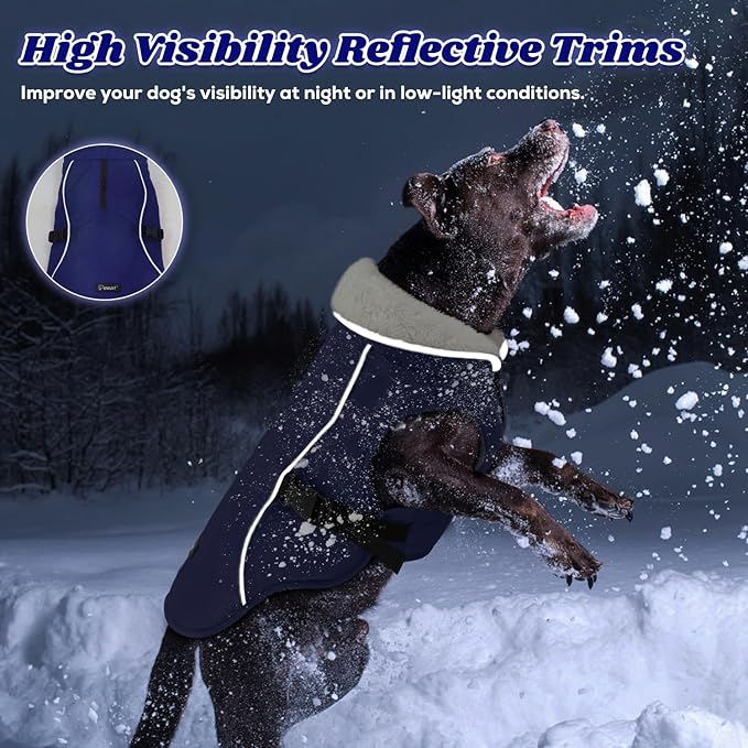 EMUST Dog Coat, Waterproof Dog Snow Jacket for Winter, Adjustable Small/Medium/Large Pet Coat/s for Winter,Blue L