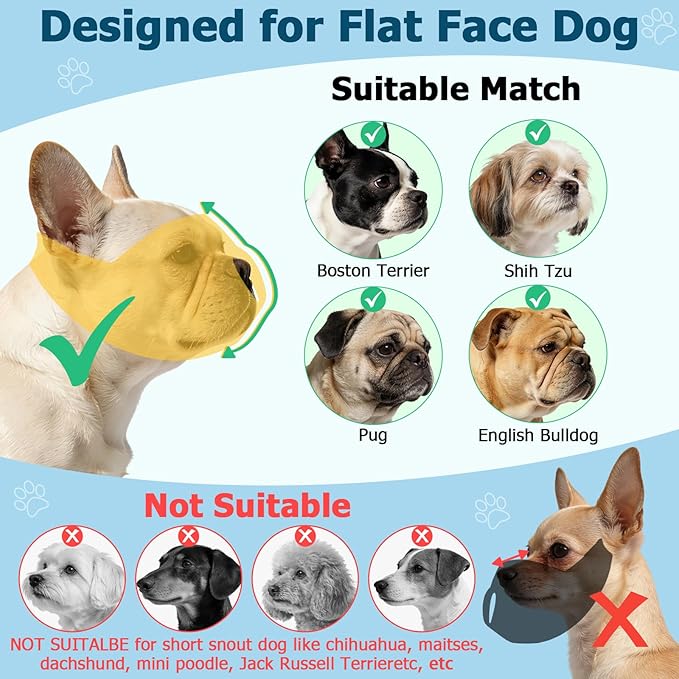 BARKLESS French Bulldog Calming Muzzle, Short Snout Shading Eye Mask to Help Calm The Dog Down, Soft Dog Muzzle for Grooming Vet Visits, Mouth Guard Prevent Biting (Black, S)