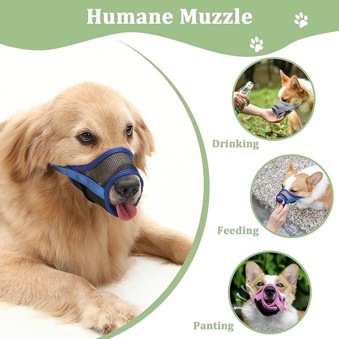 Mayerzon Dog Muzzle, Breathable Mesh Puppy Muzzles with Adjustable Hook and Loop for Small Medium Large Dogs Poodle Border Collie Labrador Retriever for Biting Chewing Trimming (S, Royal Blue)