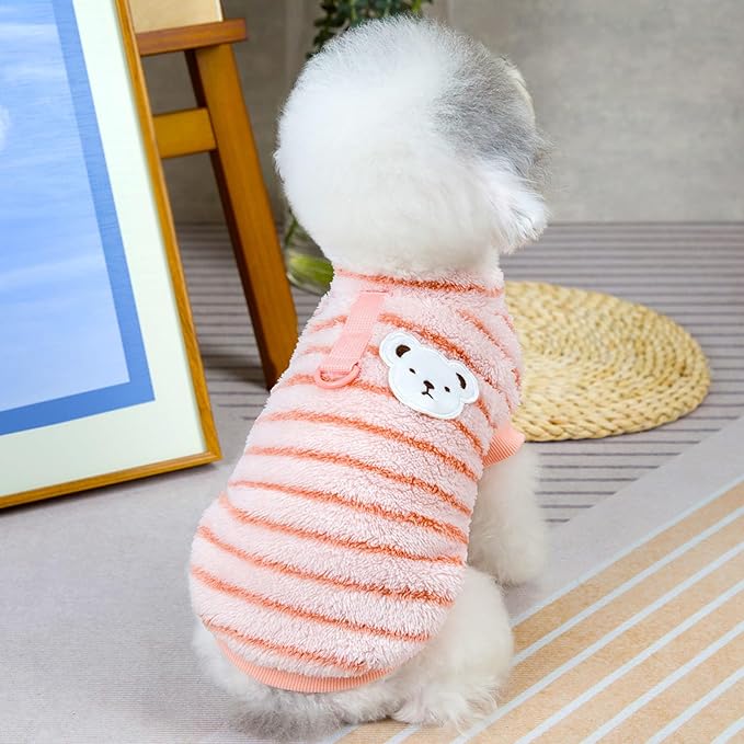 Pet Pullover Dog Sweater Striped Winter Puppy Clothes for Small Dogs Cats Warm Dog Knitwear Outfits Doggy Knitted Clothing with D-Ring, 2 Pack, Pink Green, Large