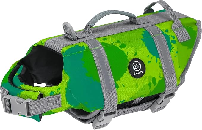 EMUST Dog Life Jackets, Dog Life Vests for Swimming, Beach Boating with High Buoyancy, Dogs Flotation Vest for Small/Medium/Large Dogs, S, MultiGreen