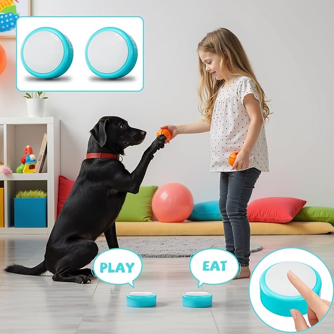 Voice Recording Button, Talking Buttons for Pet Communication, 24 Seconds Record & Playback, Set of 2 Recordable Buttons for Dog, Cat, Pet Training, Funny Gift for Home、Classroom、Party, Blue