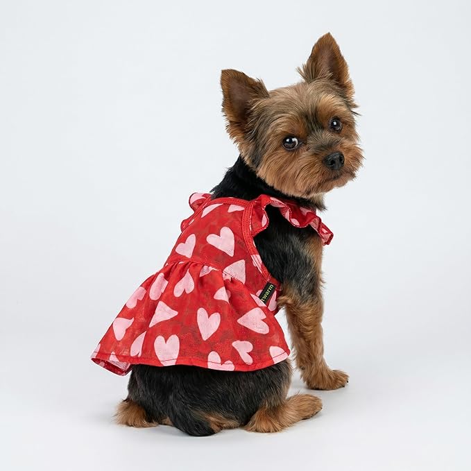 Fitwarm Valentines Day Sweet Heart Dog Dress, Dog Holiday Outfit, Dog Clothes for Small Dogs Girl, Pet Cat Apparel, Red, Pink, Large