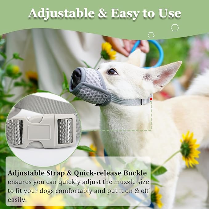 Mayerzon Dog Muzzle, Puppy Soft Mesh Muzzle for Small Medium Large Dogs Chihuahua Poodles Beagle Dachshund Corgis Labrador for Biting Chewing Grooming That Allows Panting Drinking(M, Grey)
