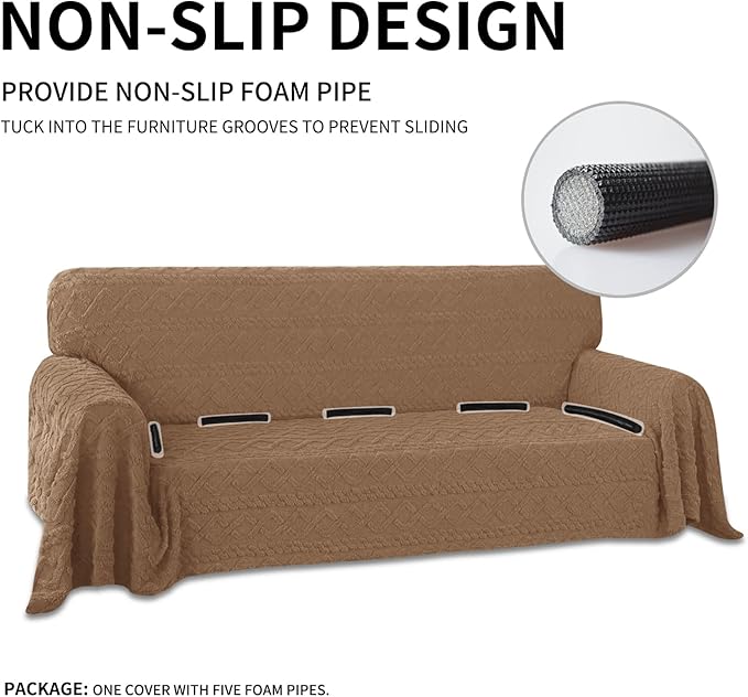 Easy-Going 80X133 inches Sofa Cover, Jacquard Velvet Oversized Couch Slipcover for 3 Cushion Couch, L Shape Sectional Covers for Dogs, Washable Sofa Blanket, Furniture Protector for Pets, Camel
