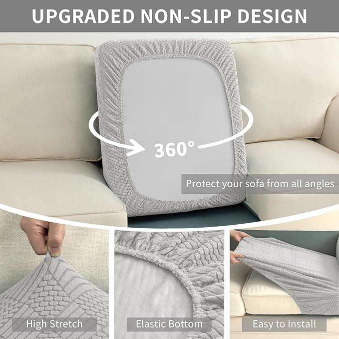Easy-Going Waterproof Couch Cushion Covers for Couches and Sofas, Stretch Jacquard Sofa Seat Cover Replacement for Dogs, Pets & Kids, Durable Furniture Protector for Sofa Cushions, Light Gray