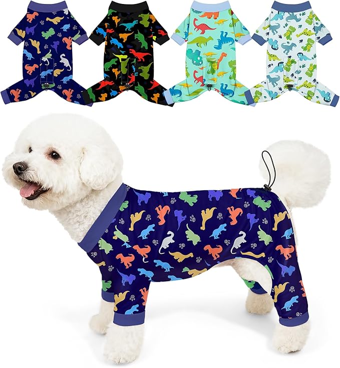 Bienbee Dog Pajamas, 4 Pack Dog Recovery Suit Shedding Suit Cute Soft Puppy Clothes Dogs Pjs Onesies Jammies Adjustable Breathable & Stretchy Clothes for Small Medium Large Dogs Girl Boy Puppy-M