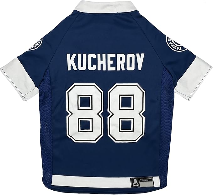 Pets First NHLPA Nikita Kucherov Mesh Jersey for Dogs & Cats, Tampa Bay Lightning The Russian Rifle-47 Dog Jersey, Size X-Small, Licensed Dog Jersey with Your Favorite Hockey Team Player