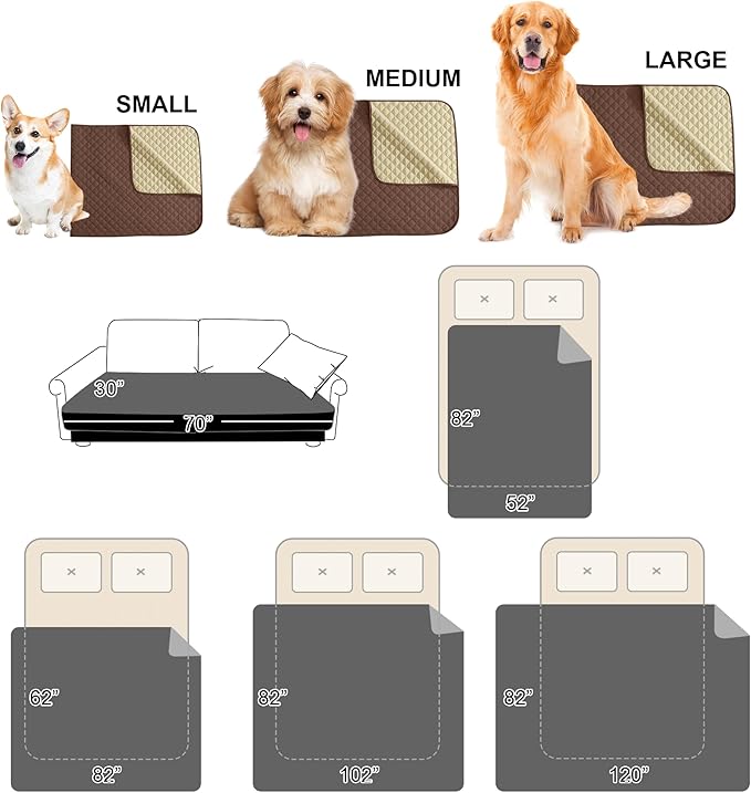 NICETOWN Waterproof Dog Bed Cover Pet Blanket with Anti-Slip Back for Furniture Bed Couch Cat Blanket Mat for Loveseat Sofa Recliner L-Shape Sofa, 30" W x 70" L, Chocolate/Sand, 1 Piece