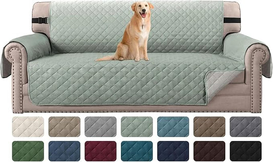 H.VERSAILTEX Reversible Couch Covers for 3 Cushion Couch Water Repellent Couch Cover for Sofa Dog Couch Cover Protector Non Slip Furniture Protector with Elastic Strap(Sofa, Desert Sage/Beige)