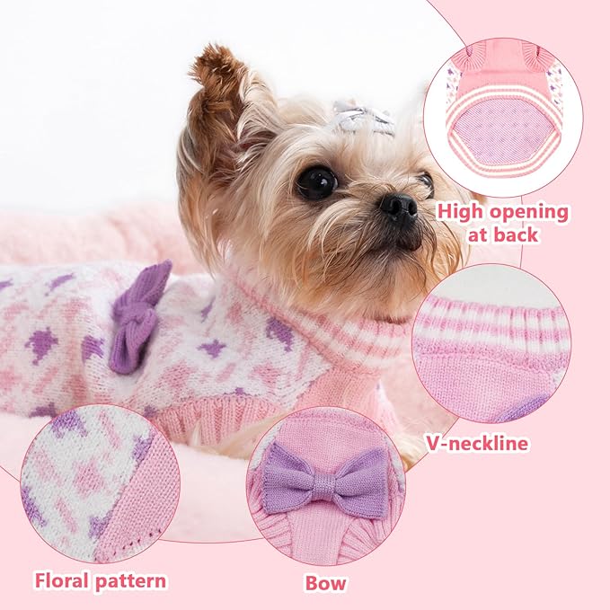 Small Dog Sweater, Soft Breathable Knit Pet Clothes for Spring Transition, Lightweight Puppy Outfit for Chihuahua, Yorkie, Cat, Cute Pink Doggy Apparel for Spring Morning Walks (Pink, S)