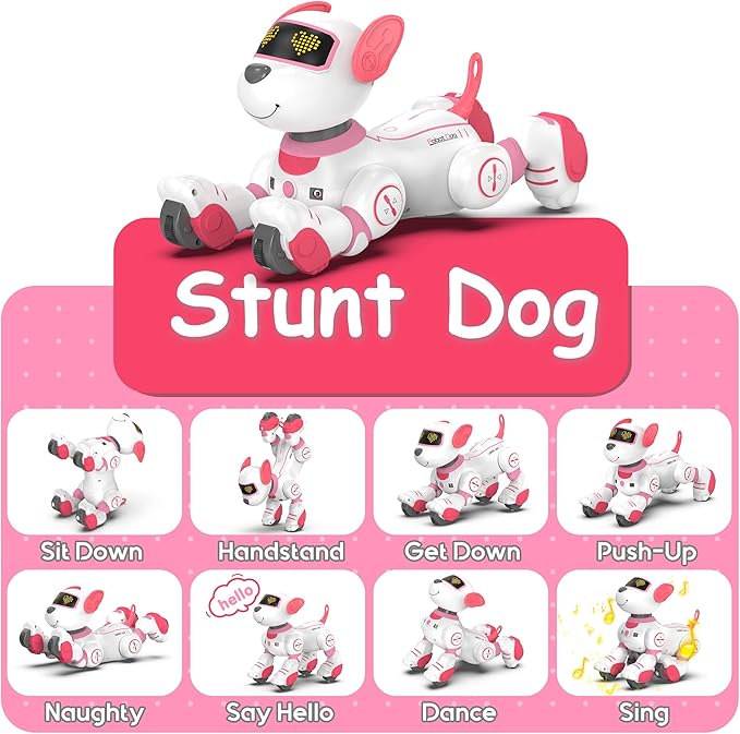 SONOMO Remote Control Robot Dog Toy, Interactive Robotic Puppy Toys - Fun and Programmable Stunt Robot Dog for Kids Ages 3-8 Pink (Pink)