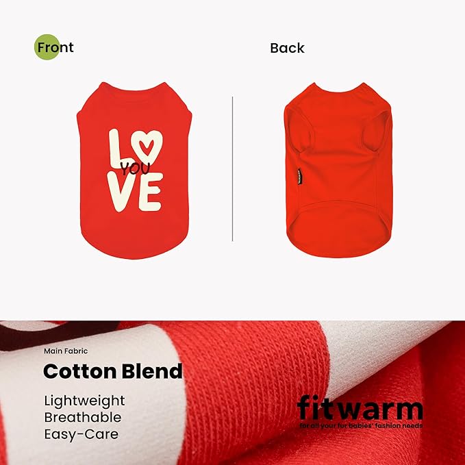 Fitwarm Love You Dog Shirt, Funny Valentines Outfit for Small Dogs Boy Girl, Festive Pet Clothes, Red, White, XL