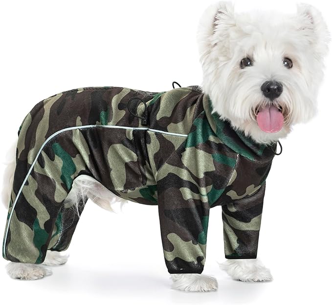 Fleece Dog Coat for Small Medium Dog,Pullover Pajamas Jumpsuit Bodysuit Puppy Coats with Legs, Pet Windproof Warm Cold Weather Jacket Full Body Vest Cozy Snowsuit Outfit Clothes (Camo, L)
