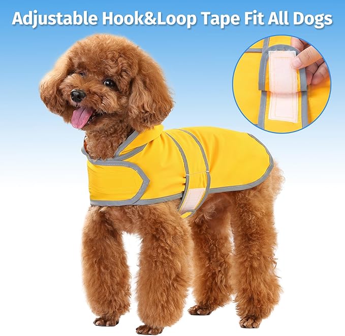 Dog Raincoat for Small Dogs Puppies Waterproof Jacket Hooded Rain Coats with Reflective Strips Leash Hole & Poncho Adjustable Fit (Yellow,XS)