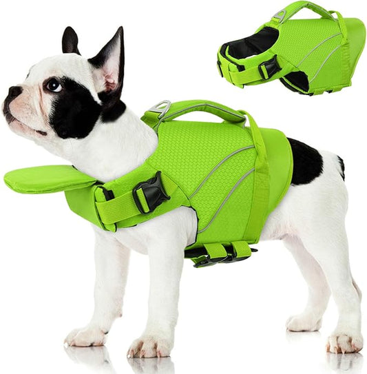 Queenmore Dogs Life Jackets for Small Dogs, Dog Life Vest for Boating, Lightweight Life Jacket for Pets with Chin Float, Ripstop Puppy Swimming Vest with Superior Buoyancy (Green,XS)