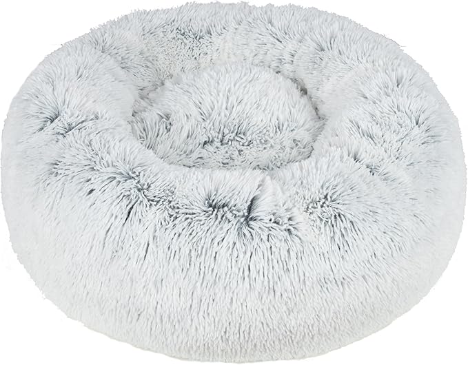 Best Pet Supplies Round Calming Dog Bed for Small, Medium & Large Dogs, Plush Donut Cuddler Pet Bed w/Raised Rim for Head, Neck Support, Anti-Slip Bottom Washable Bed - Light Warm Gray, 27 x 27 x 7.5