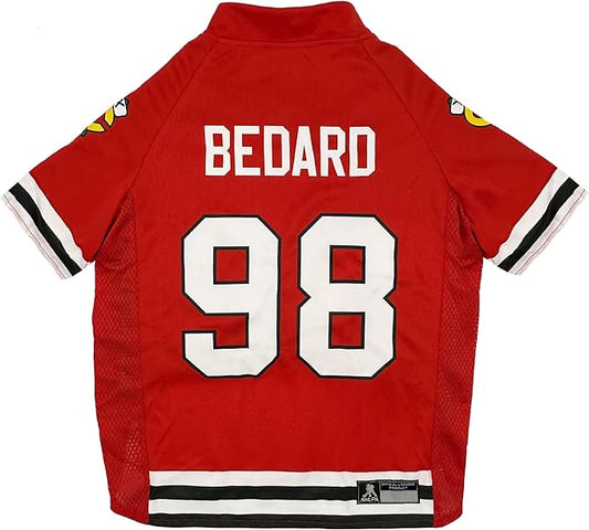 Pets First NHLPA Connor Bedard Mesh Jersey for Dogs & Cats, Chicago Blackhawks Bedard-98, Size Small, Licensed Hockey Team Player Apparel