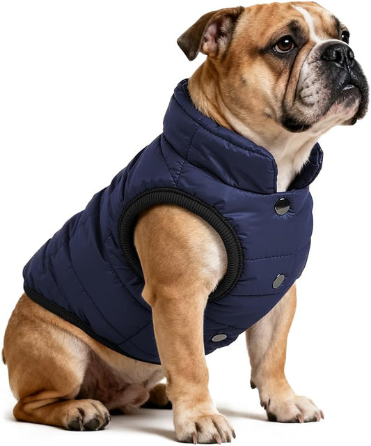 AURUZA Dog Winter Coat, Warm Waterproof Dogs Jacket Small Pet Vest for Medium Dogs Windproof Pet Fleece Vest Snow Jacket for Cold Weather(Navy Blue,S)