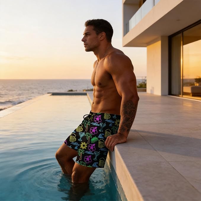 Mens Swim Trunks with Compression Liner Quick Dry Zipper Pocket Bathing