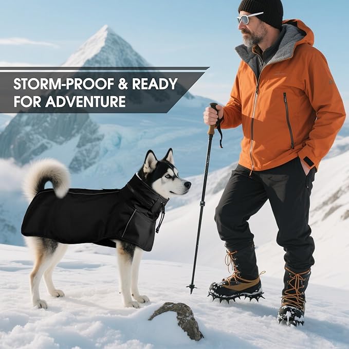 Dog Raincoat XL, Waterproof Rain Jacket for Dogs with Hood and Leash Hole, Reflect Strips, Ideal for Rain, Snow, Windy Weather & Outdoor Walks, Camping, Hiking - Black