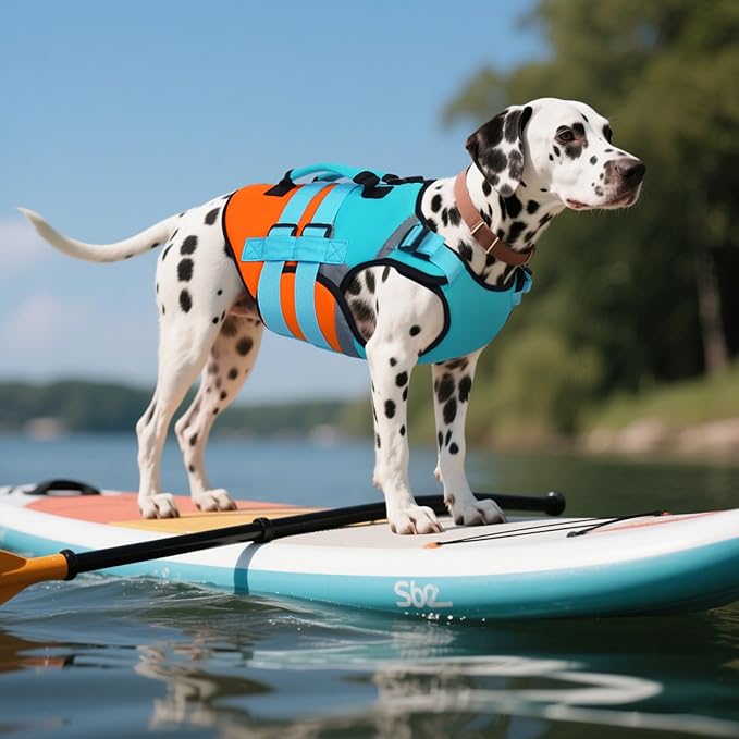 Kuoser Dog Life Jacket with Rescue Handle, High Flotation Dogs Swim Vest with Reflective Strips,Adjustable Dog Life Vest for Swimming, Boating, Pool&Beach, Doggy Lifejacket for Small Medium Large Dogs