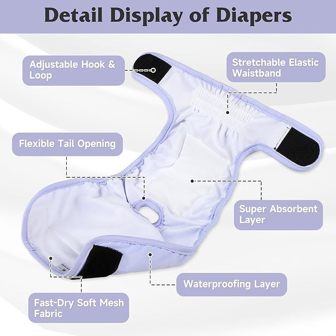 4 Pack Reusable Female Dog Diaper, Highly Absorbent Doggie Diapers for Female Dogs, Dog Diaper Medium, Yellow
