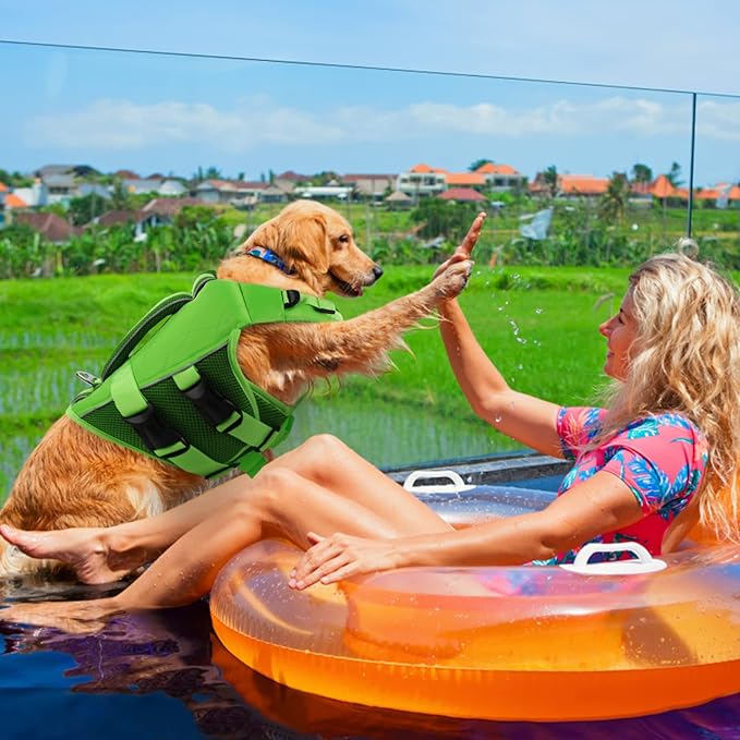 ASENKU Dog Life Jacket, High-Buoyancy Reflective Dog Swimming Vest with Durable Handles for Small/Medium/Large Dogs - Pool, Beach, Boating (Green, XL)
