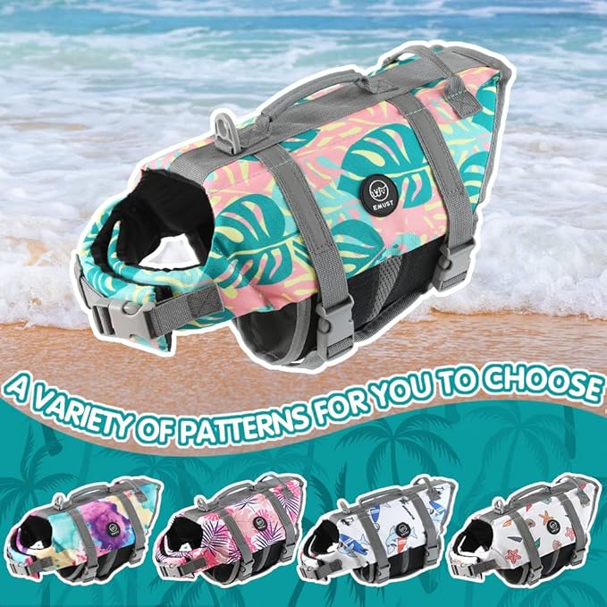 EMUST Dog Life Preserver, Dogs Life Vests for Swimming, Beach Boating with High Buoyancy, Dog Flotation Vest for Small/Medium/Large Dogs, L, Greenleaf