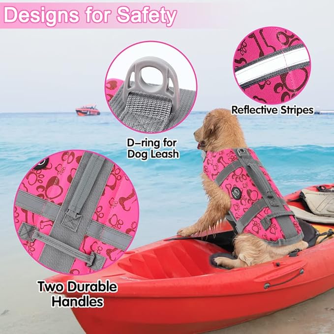 EMUST Dog Life Preserver, Dog Flotation Vest for Swimming, Beach Boating with High Buoyancy, Dogs Flotation Vest for Small/Medium/Large Dogs, M, NewPink