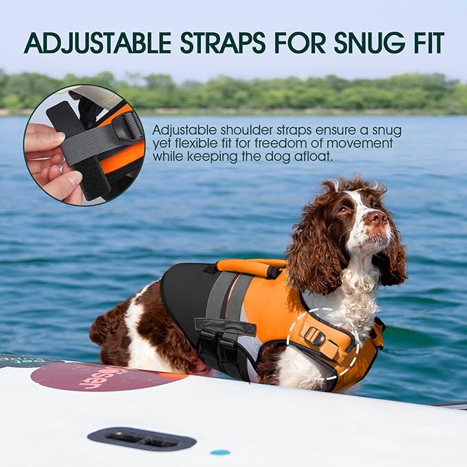 Kuoser Dog Life Jacket with Rescue Handle, High Flotation Dogs Swim Vest with Reflective Strips,Adjustable Dog Life Vest for Swimming, Boating, Pool&Beach, Doggy Lifejacket for Small Medium Large Dogs