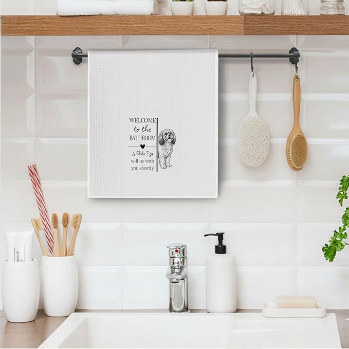 Shih Tzu Gifts Bathroom Hand Towels, Shih Tzu Dog Owner Lovers Gifts for Women, Funny Dog Decorative Hand Towel for Bathroom Kitchen Decor, 16x24 Inch