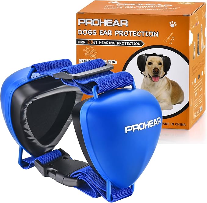 PROHEAR Ungrade GEL Pads Dog Ear Muffs Hearing Protection for Dogs, NRR 28dB for Thunder, Hunting, Tourism,Medium - Blue