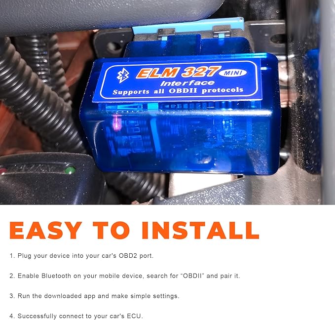 Sun Walker 2 PCS ELM327 OBDII Car Auto Diagnostic Scanner, Professional ELM327 Interface Bluetooth Failure Detector, Mini Wireless Engine Fault Code Reader Compatible with OBD2 Vehicles