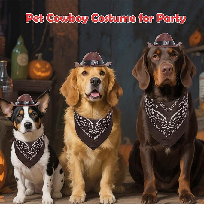 Cowboy Costume Set for Small Dog Cat Pet Mini Cowboy Hat Sunglasses with Bandana for Halloween Holiday Party Cosplay