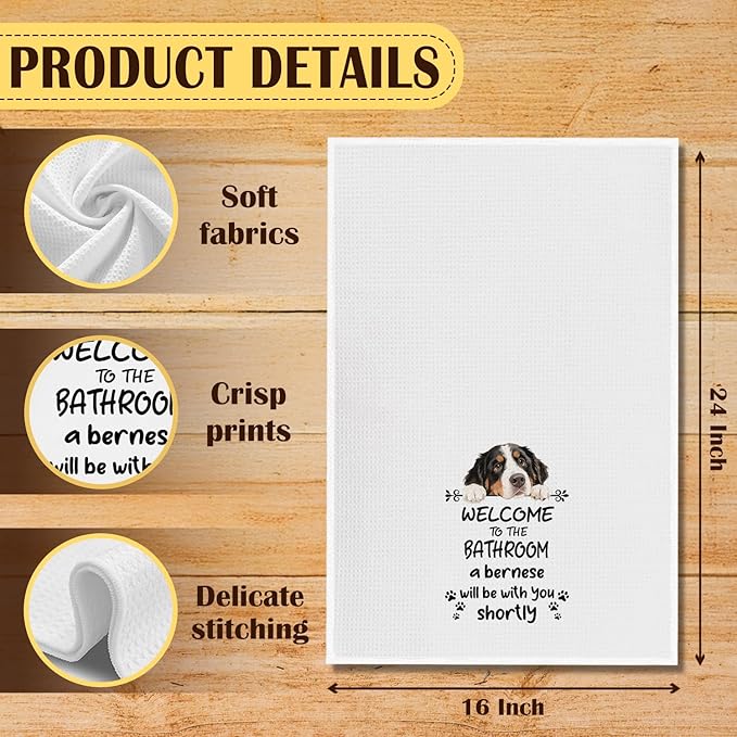 Funny Bernese Mountain Dog Bathroom Hand Towels, Bernese Mountain Dog Gifts, Welcome to The Bathroom Decorative Hand Towels for Bath Room Toilet Washroom Restroom, 16x24 Inch