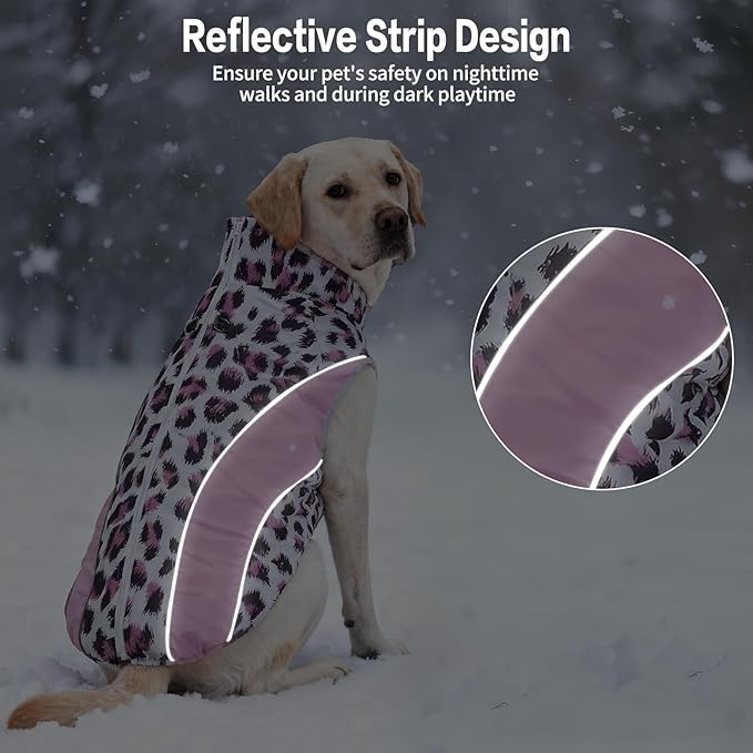 Dog Coats for Large Dogs with Harness Built in, Waterproof Dog Jacket Warm Pet Winter Coat Snowsuit for Cold Weather, Reflective Fleece Windproof Jacket, Purple, U-LDMF05XXL