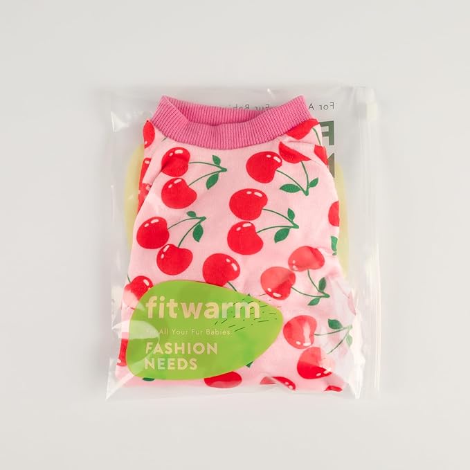 Fitwarm Cute Cherry Dog Pajamas, Warm Dog Onesie with Feet, Dog Clothes for Small Dogs Girl, Fleece Pet Outfit, Pink, Red, Large