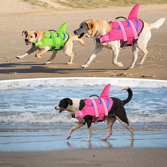 Fragralley Dog Life Jacket Shark, Dog Life Vest Adjustable Ripstop, Puppy Swimming Safety Vest with Superior Buoyancy & Rescue Handle for Small Medium Large Dogs, Swim, Pool, Beach, Boating
