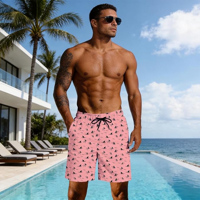 Mens Swim Trunks with Compression Liner Quick Dry Zipper Pocket Bathing