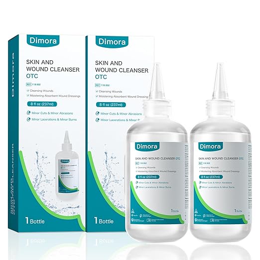 Dimora Skin and Wound Cleanser, OTC First Aid Antiseptic Cleanser,Moistening Absorbent Antibacterial Wound Dressings for Cuts, Abrasions, Lacerations, Burns, Skin Cleansing and Rinsing -2×8oz (16oz)