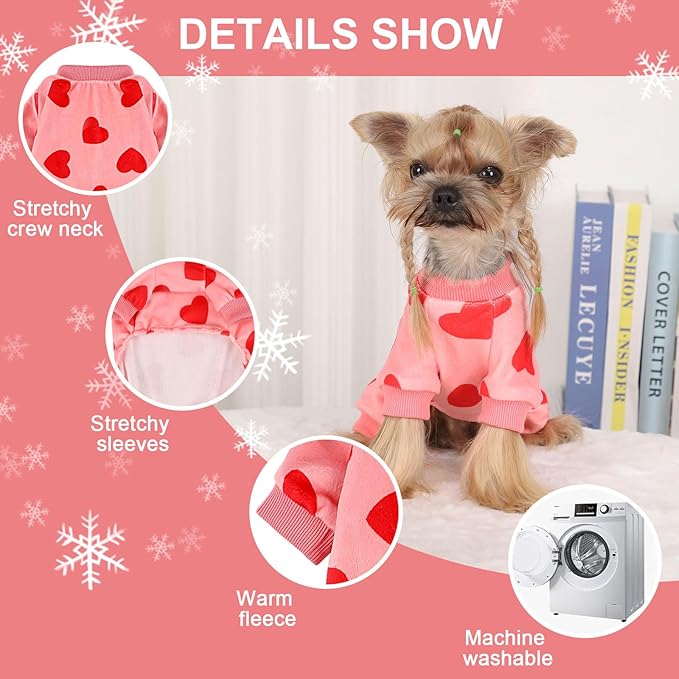 Dog Pajamas Small Sized Dogs Girl Boy Super Soft Puppy Clothes Fleece Puppy Pjs Jammies 4 Leg for Chihuahua Yorkie Spring Onesies Jumpsuit Clothing Cute Pet Outfits, Pink Heart, M
