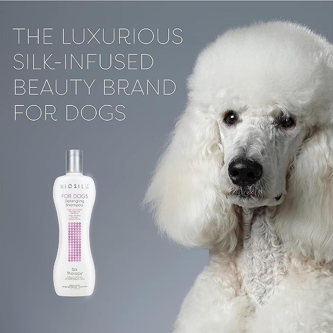 BioSilk for Dogs Silk Therapy Moisturizing Dog Detangling Shampoo - Dog Matted Hair Detangler Cleans, Moisturizes, and Detangles - Dematting Shampoo for Dogs, Grooming Supplies, 12 Fl Oz